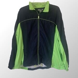 Oleg Cassini Sport Jacket Full Zip Pockets Drawstring Hem Blue‎ Green 2X